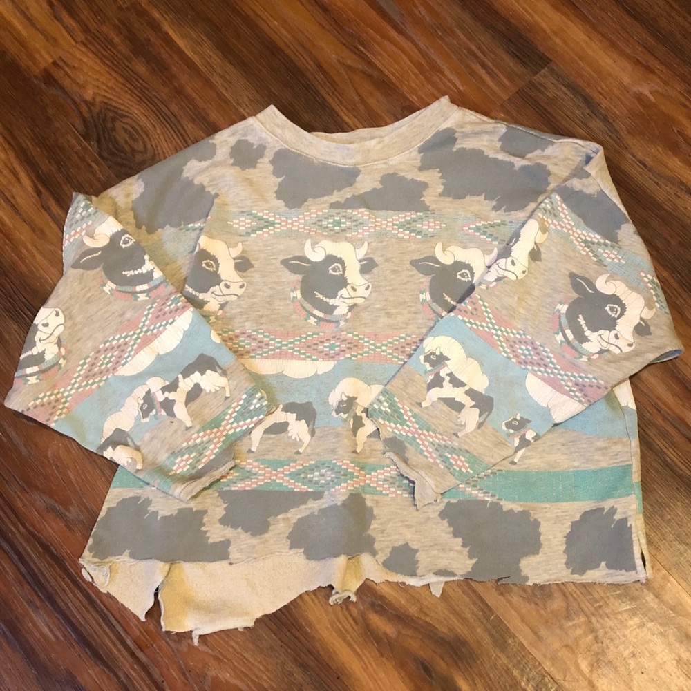 Vintage Western Cropped Cow Sweatshirt